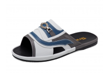 Men Sandals SKF-40 Dark Gray Nappa-White Pebble grain-Blue Nappa Microfiber Leather